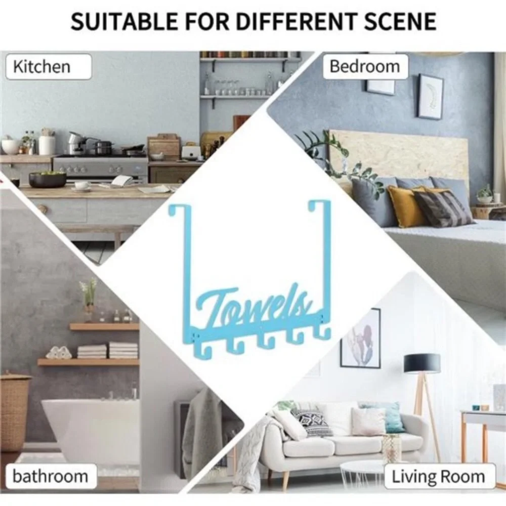 Over The Door Hooks Towel Rack for Bathroom Wall Mount Towel Hanger Beach Blue